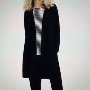 Eileen Fisher black organic cotton stretch jersey hooded wrap jacket M